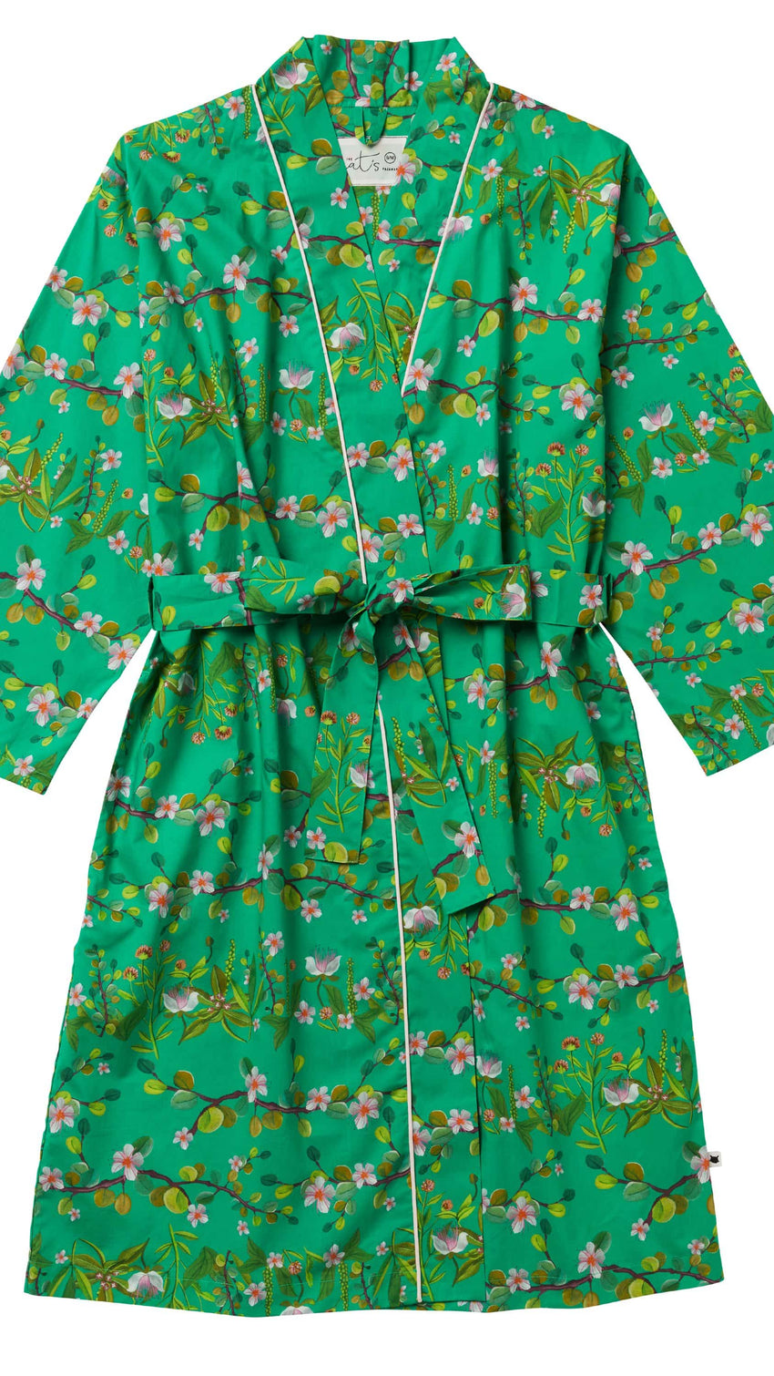 Sakura Luxe Pima Kimono Robe Description Green