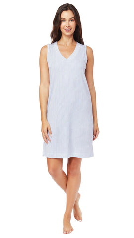 Simple Stripe Pima Knit Nightgown - Blue
