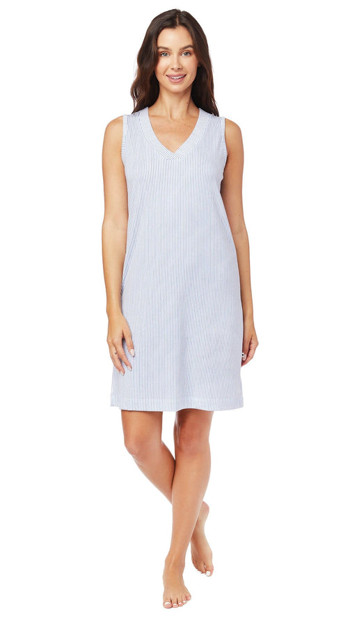 Simple Stripe Pima Knit Nightgown Main White