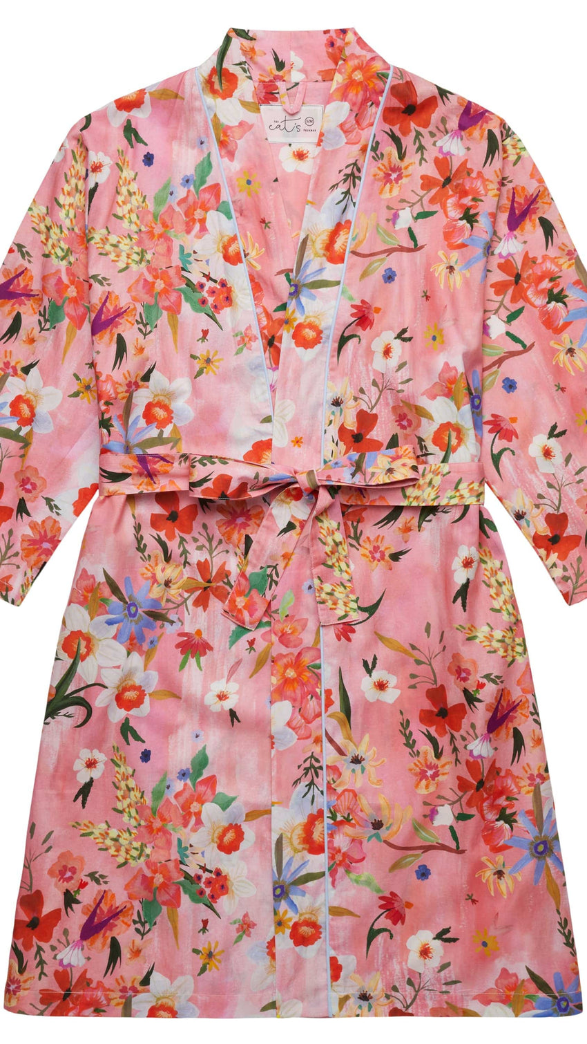 Spring Fling Luxe Pima Kimono Robe Wide Pink