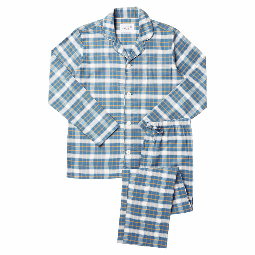 Sun Valley Men's Pima Flannel Pajama Hover Wide Blue