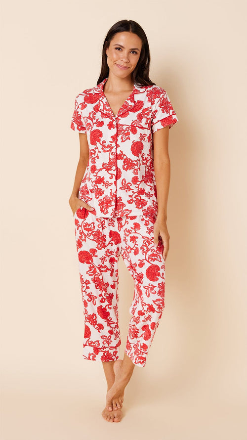 Chrysantheme Pima Knit Capri - Red – The Cat's Pajamas