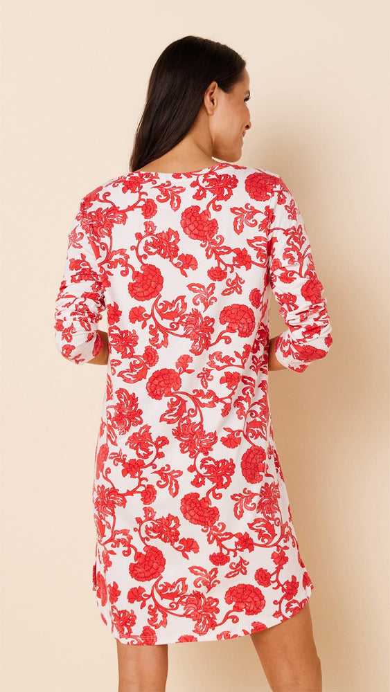 Chrysantheme Pima Knit Long-Sleeved Sleep Shirt Hover Extra Red