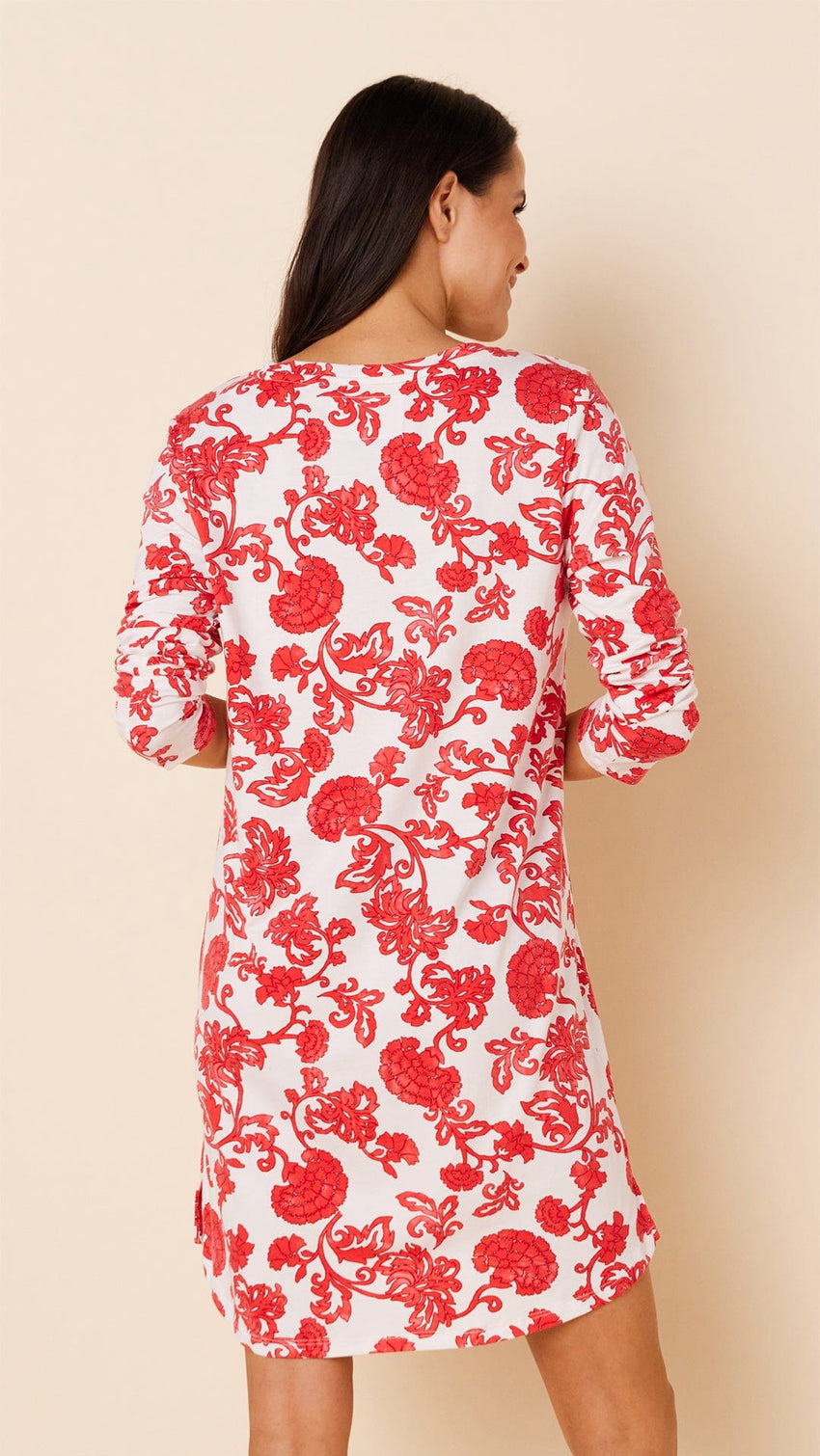 Chrysantheme Pima Knit Long-Sleeved Sleep Shirt Hover Extra Red
