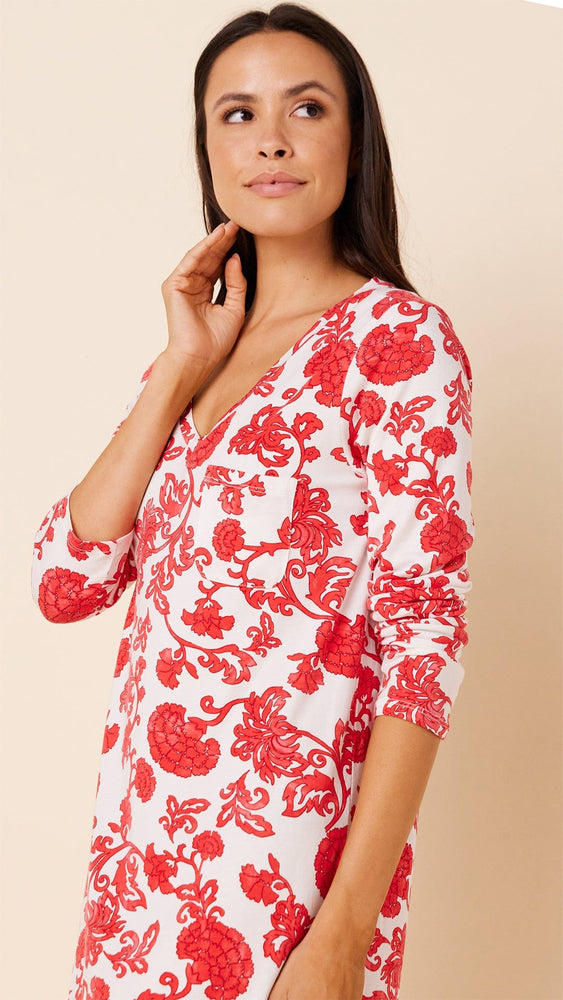 Chrysantheme Pima Knit Sleep Shirt Extra Red