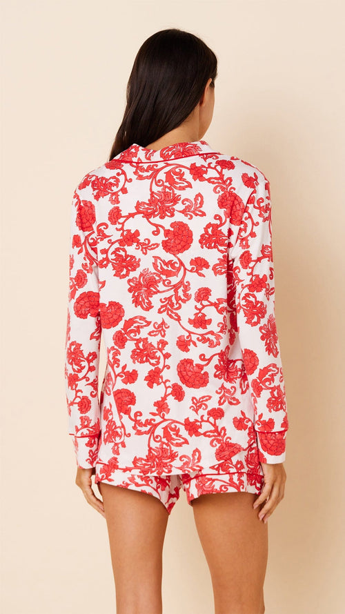 Chrysantheme Pima Knit Long-Sleeved Short Set Hover Extra Red