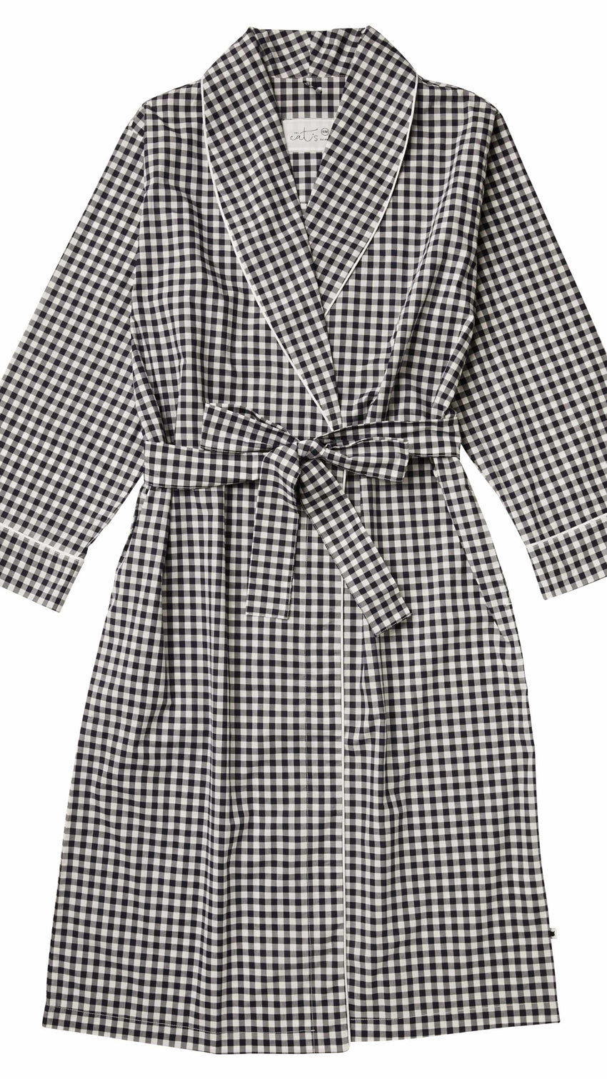 Gingham Luxe Pima Shawl Collar Robe Hover Black