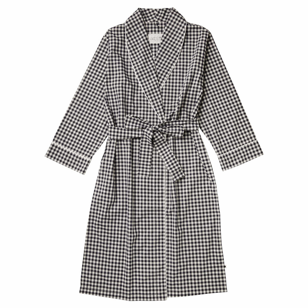 Gingham Luxe Pima Shawl Collar Robe Hover Black