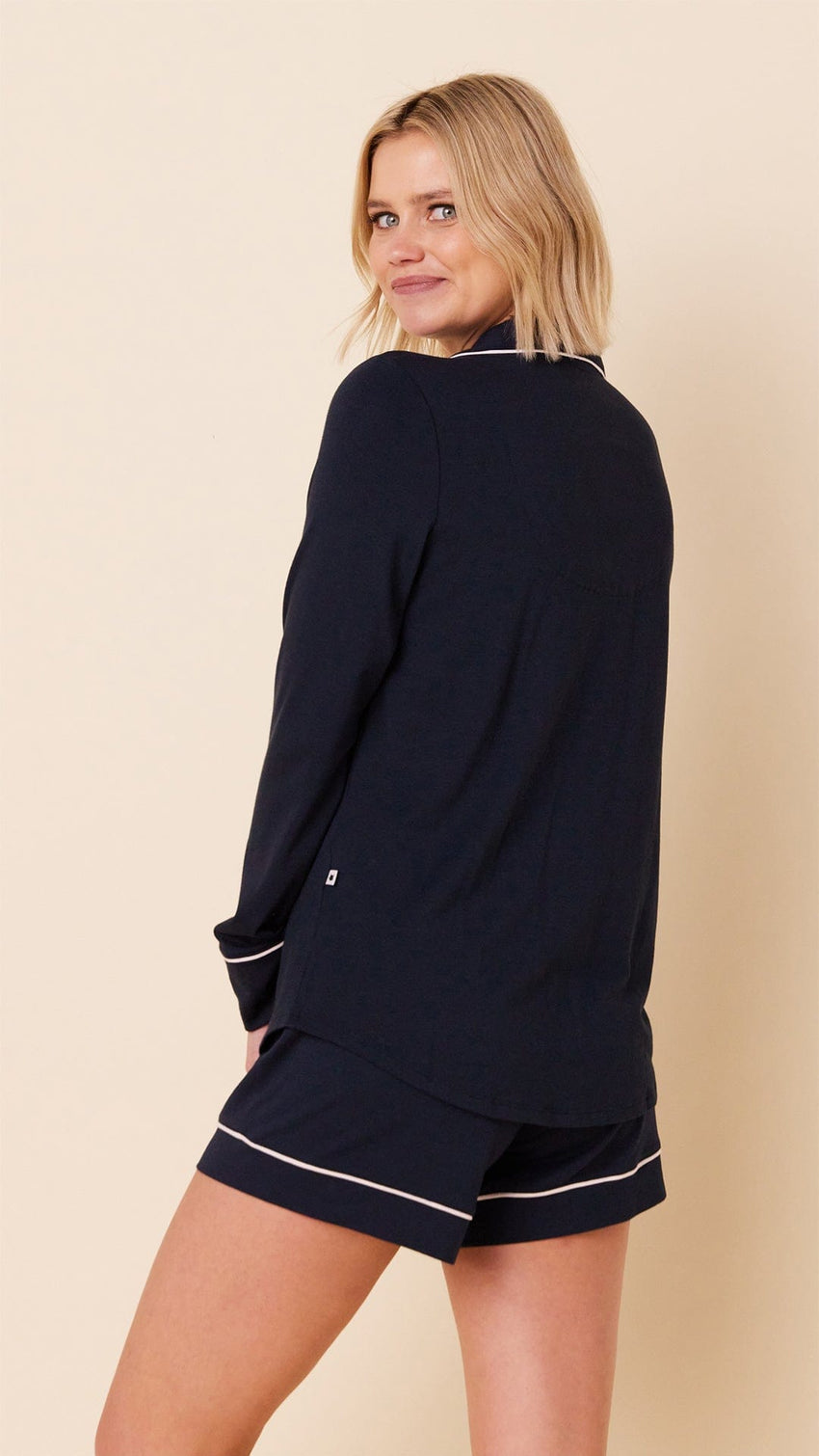 Classic Pima Knit Long-Sleeved Short Set - Midnight Hover Midnight/Pink
