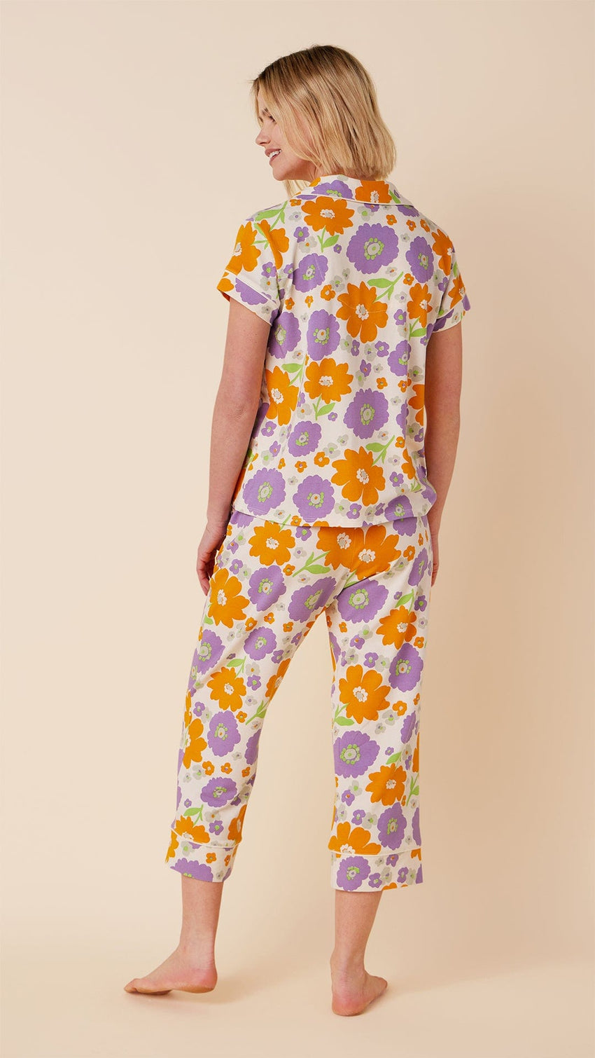 Popping Pansies Pima Knit Capri Hover White