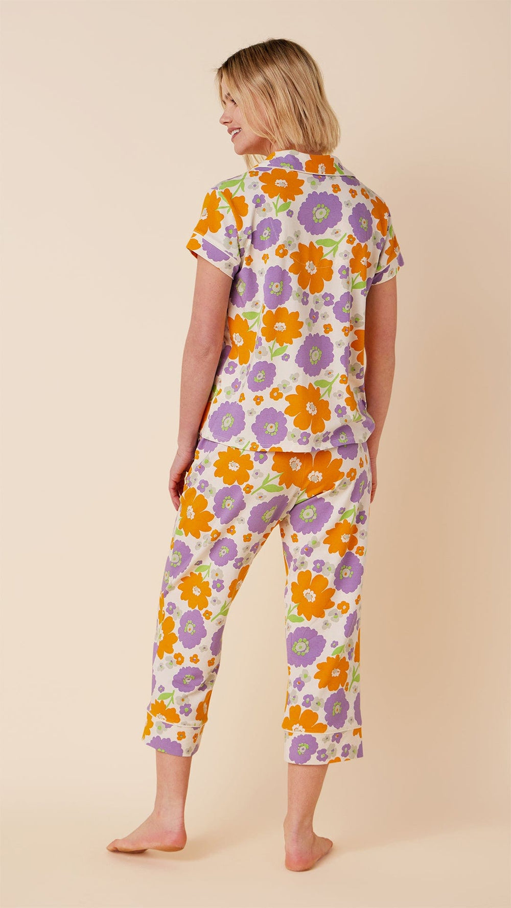 Popping Pansies Pima Knit Capri Hover White