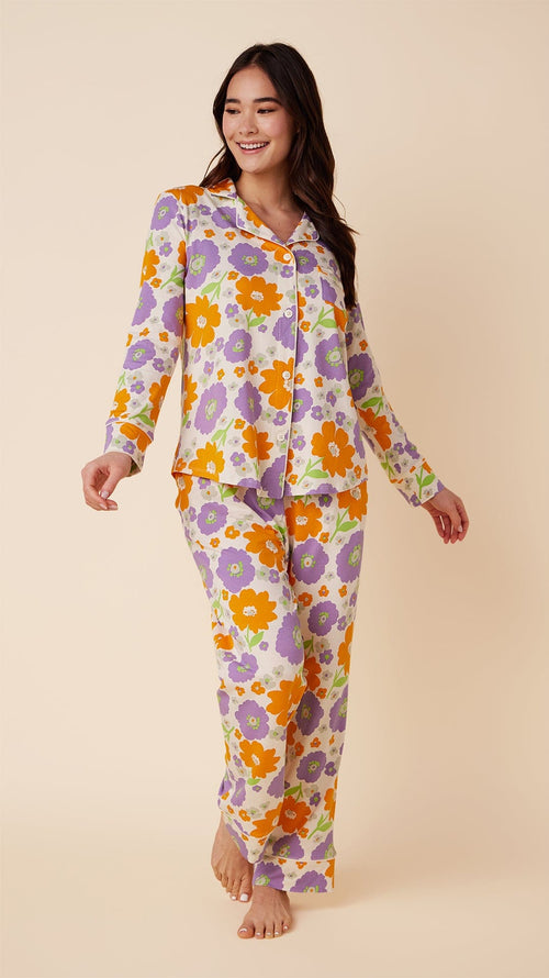 Popping Pansies Pima Knit Pajama Main White