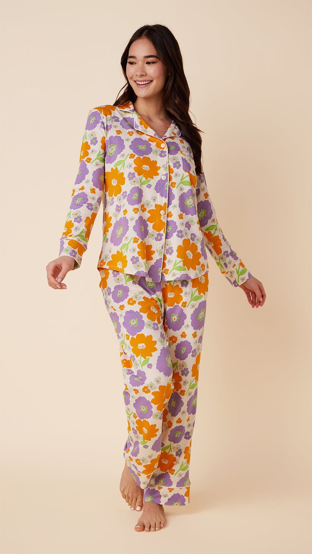 Popping Pansies Pima Knit Pajama Main White