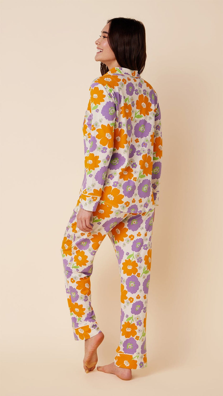 Popping Pansies Pima Knit Pajama Hover White