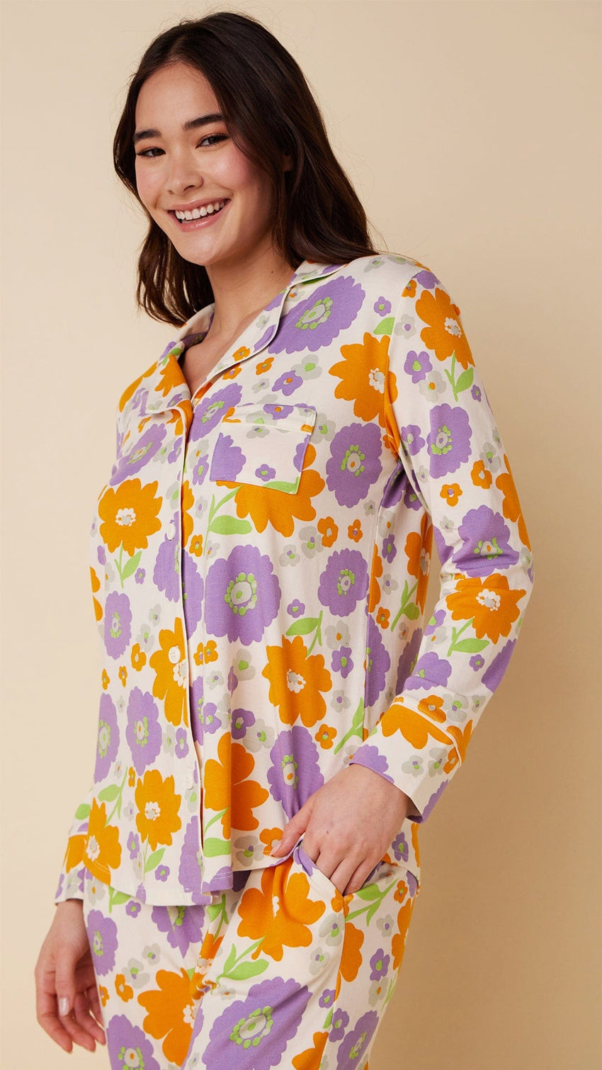 Popping Pansies Pima Knit Pajama Extra White