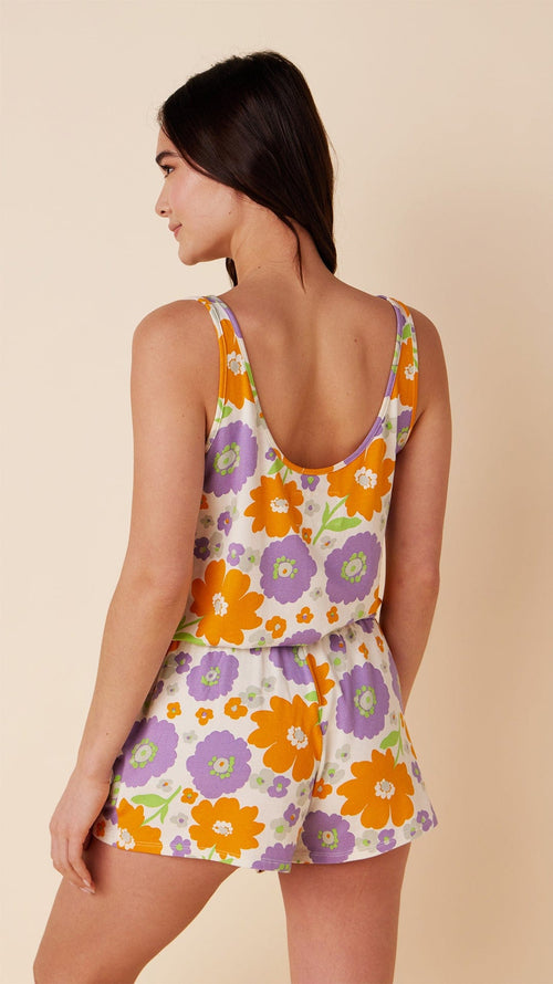 Popping Pansies Pima Knit Romper Hover White
