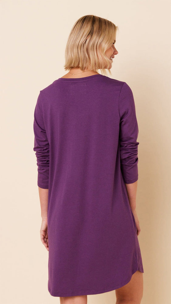 Classic Pima Knit Long-Sleeved Sleep Shirt - Aubergine Hover Extra Aubergine
