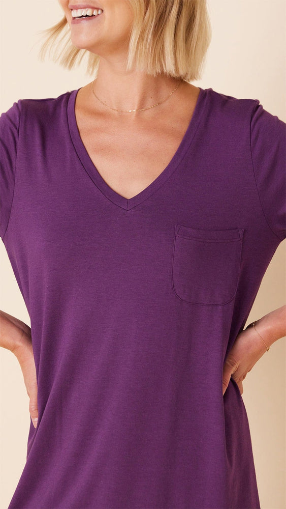 Classic Pima Knit Long-Sleeved Sleep Shirt - Aubergine Extra Aubergine
