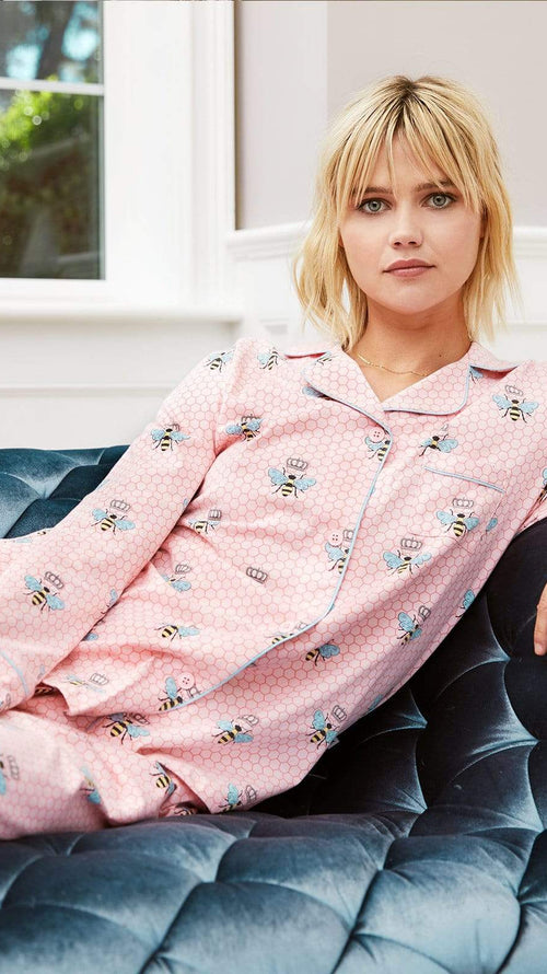 Queen Bee Pima Knit Long-Sleeved Pajama Wide Pink