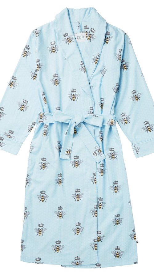 Queen Bee Flannel Robe - Blue Extra Wide Blue
