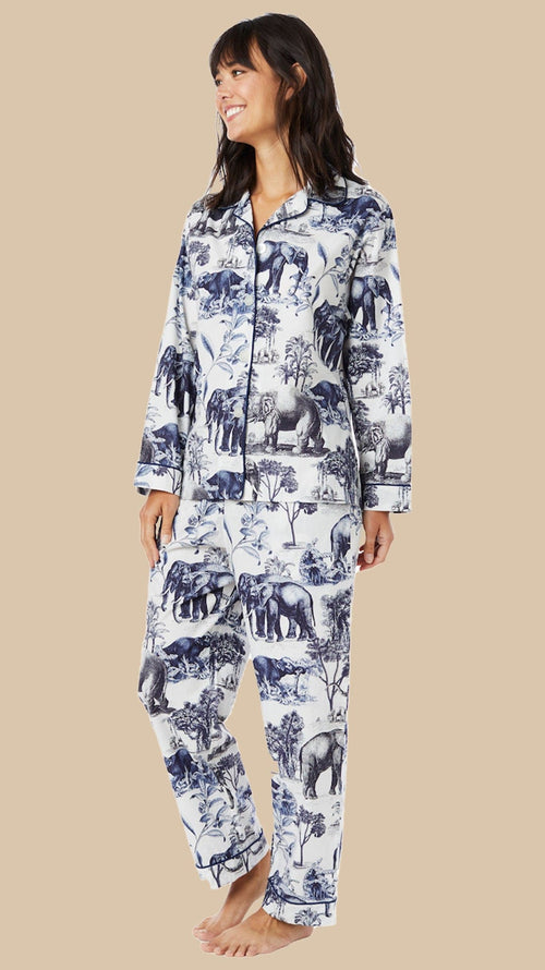 Safari Toile Luxe Pima Cotton Pajama - Blue – The Cat's Pajamas