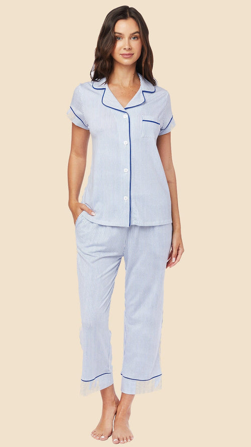 Simple Stripe Pima Knit Capri - Blue – The Cat's Pajamas