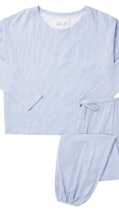 Simple Stripe Pima Knit Pullover Set Description White