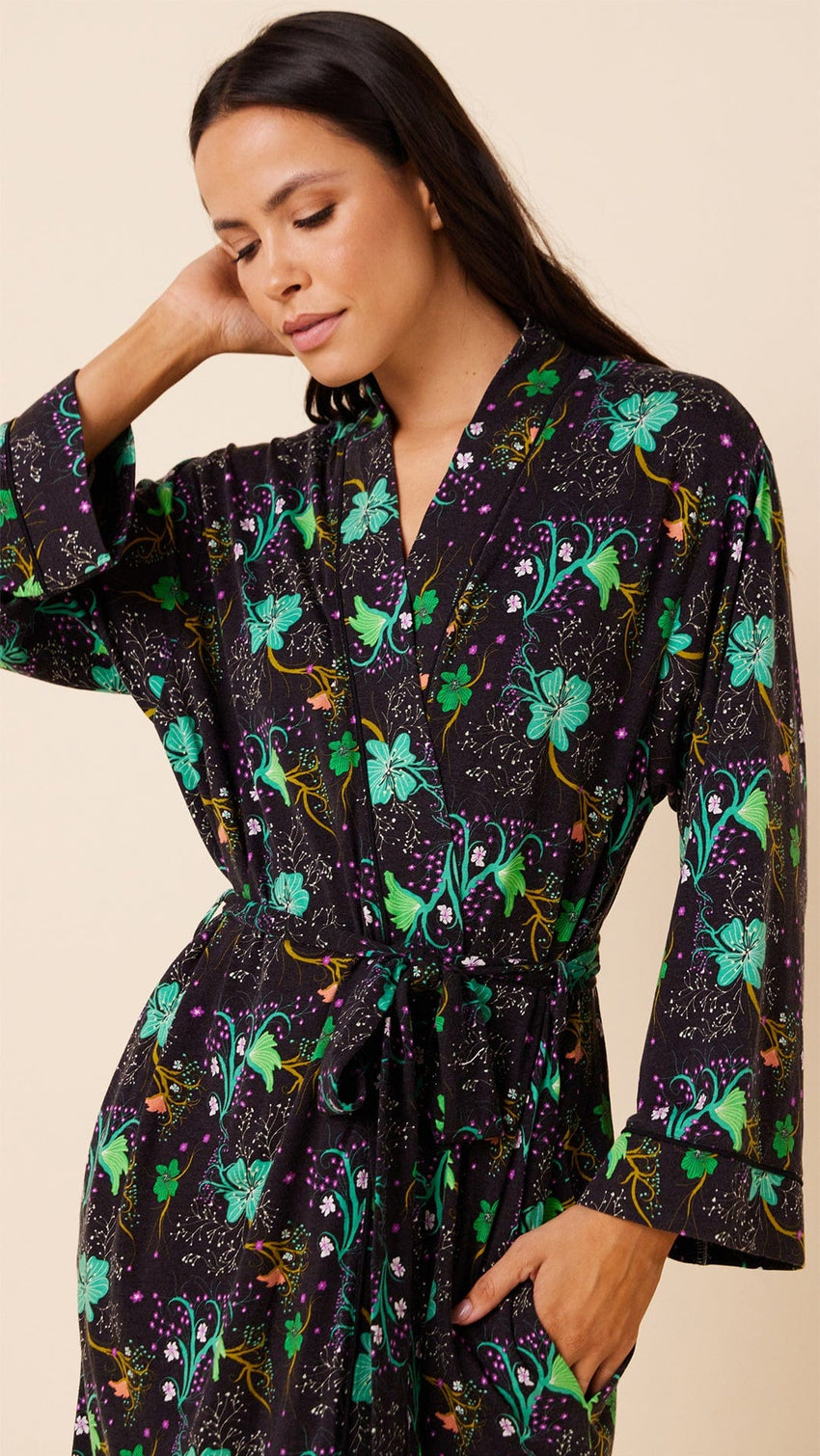 Stargazer Pima Knit Kimono Robe Extra Black